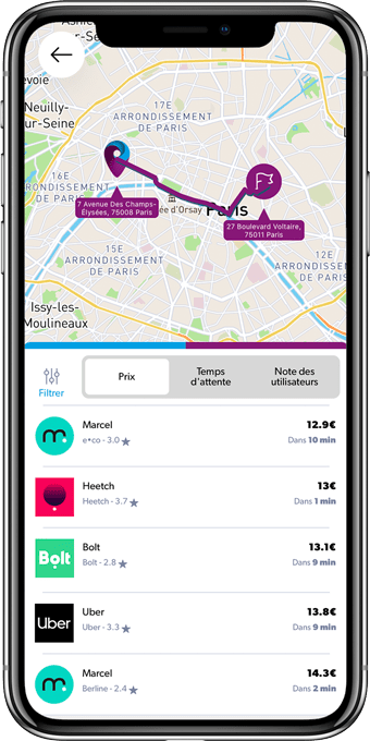 iPhone The Good Seat application comparateur VTC